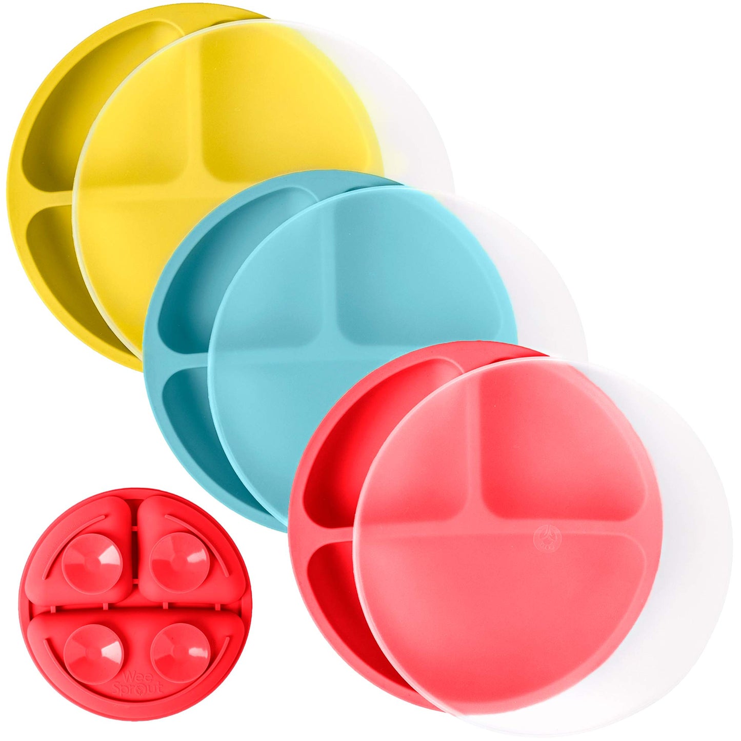WeeSprout Suction Plates for Babies & Toddlers - 100% Silicone, Dinnerware Stays Put, 3 Pack