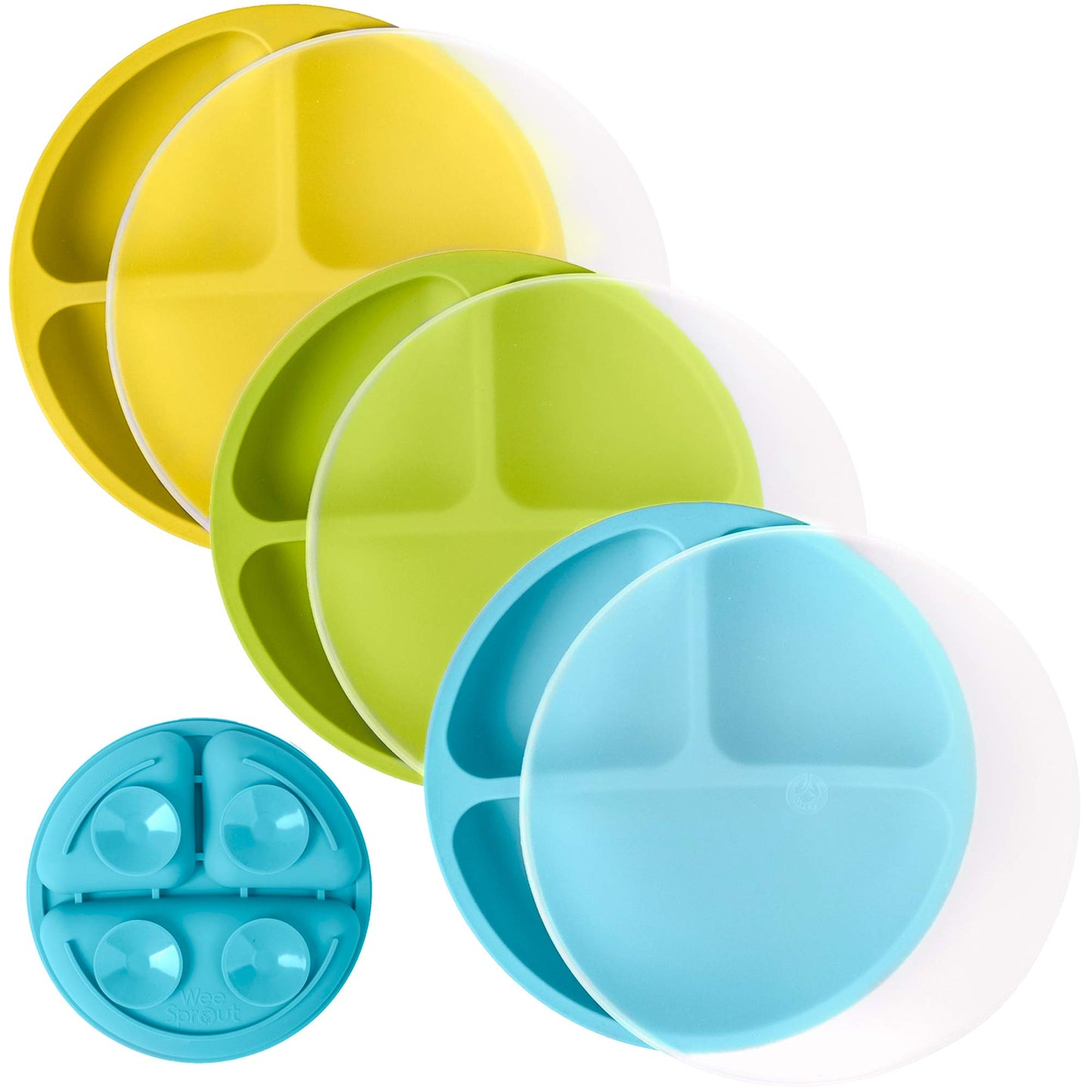 WeeSprout Suction Plates for Babies & Toddlers - 100% Silicone, Dinnerware Stays Put, 3 Pack