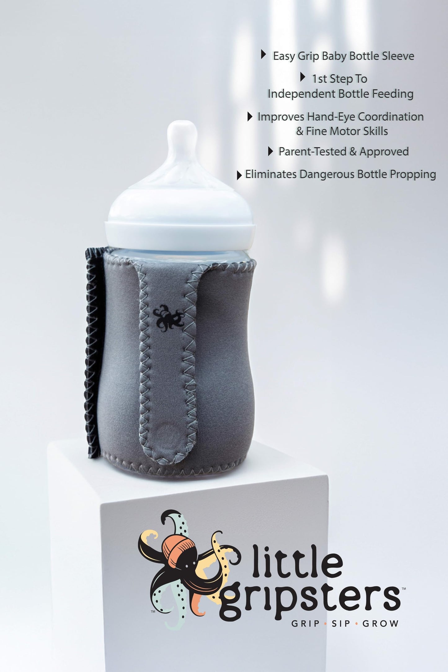 Baby Bottle Sleeve for Self-Feeding - BPA-Free, Adjustable Velcro Fit - Machine Washable