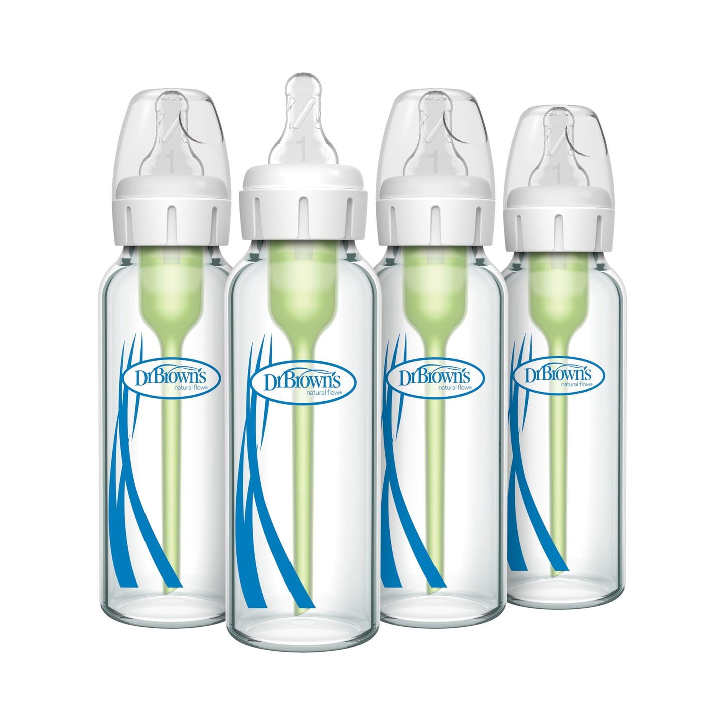 Dr. Brown's Natural Flow Anti-Colic Options+ Narrow Glass Baby Bottle Starter Set with Silicone Bottle Sleeves, Brush & Soft 100% Silicone HappyPaci Pacifier for Newborns, 0m+