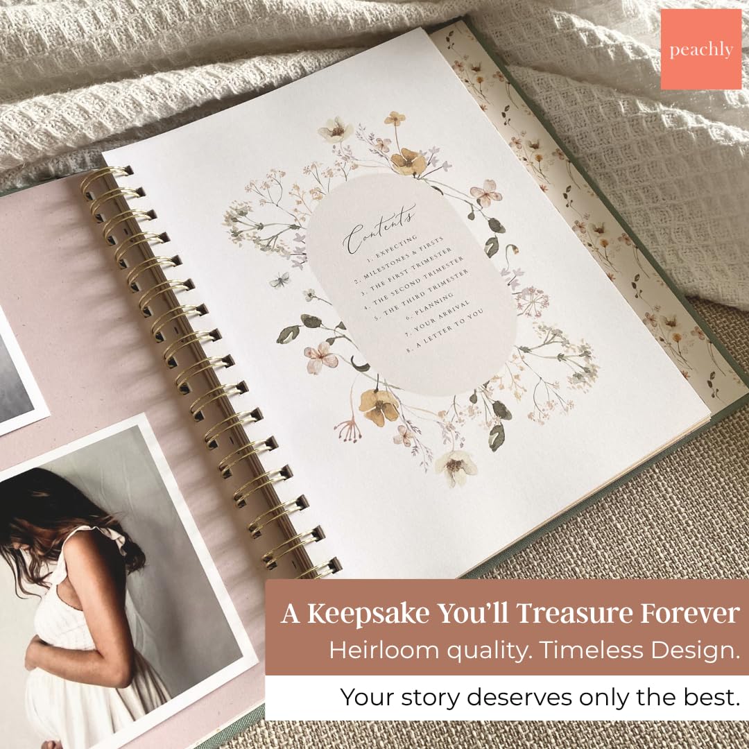 Peachly Pregnancy Journal - Linen Pregnancy Book to Capture Every Milestone - Pregnancy Must Haves - Baby Book Keepsake Pregnancy Journals For First Time Moms and Experienced Moms
