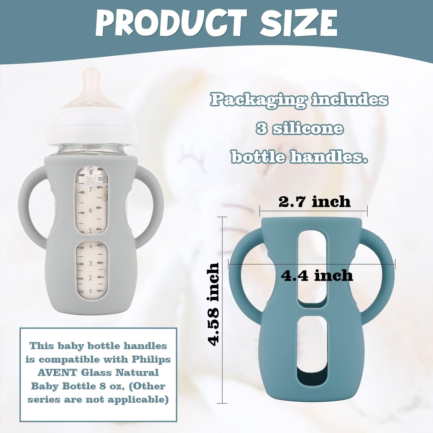 3 Pack Silicone Sleeves for Avent Natural Glass Baby Bottles, Anti Breakage Baby Bottle Holder, Compatible Philips Avent Glass Natural Baby Bottle 4 oz(Grey+Dark Blue+Apricot)