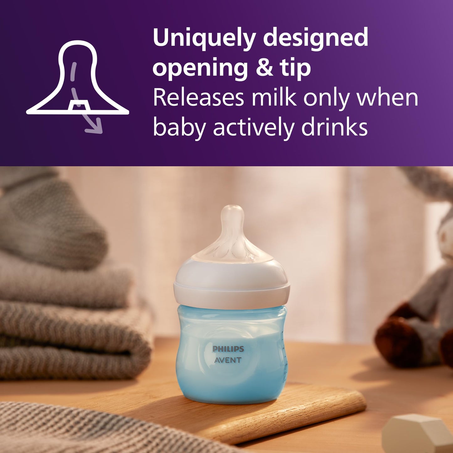 Philips Avent Natural Baby Bottles with Natural Response Nipples (Slow Flow, Flow 2), 4oz, 4-Pack