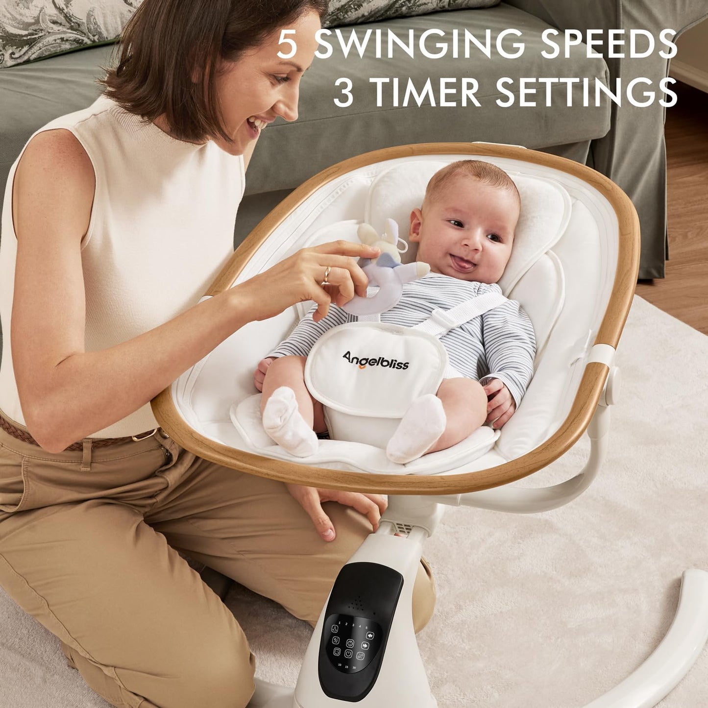 Angelbliss Baby Swing with Cry Detection, Side-to-Side Electric Swing with 5 Speeds