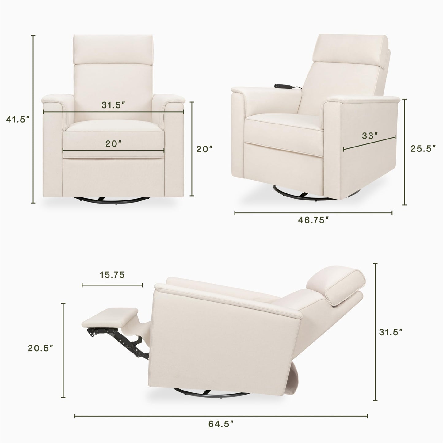 NAMESAKE Willa Plus Electric Power Recliner Chair with Headrest & USB Ports - Water & Stain Resistant Nursery Glider Rocking Chair for Nursing - GREENGUARD Gold Certified 270° Swivel Glider Recliner