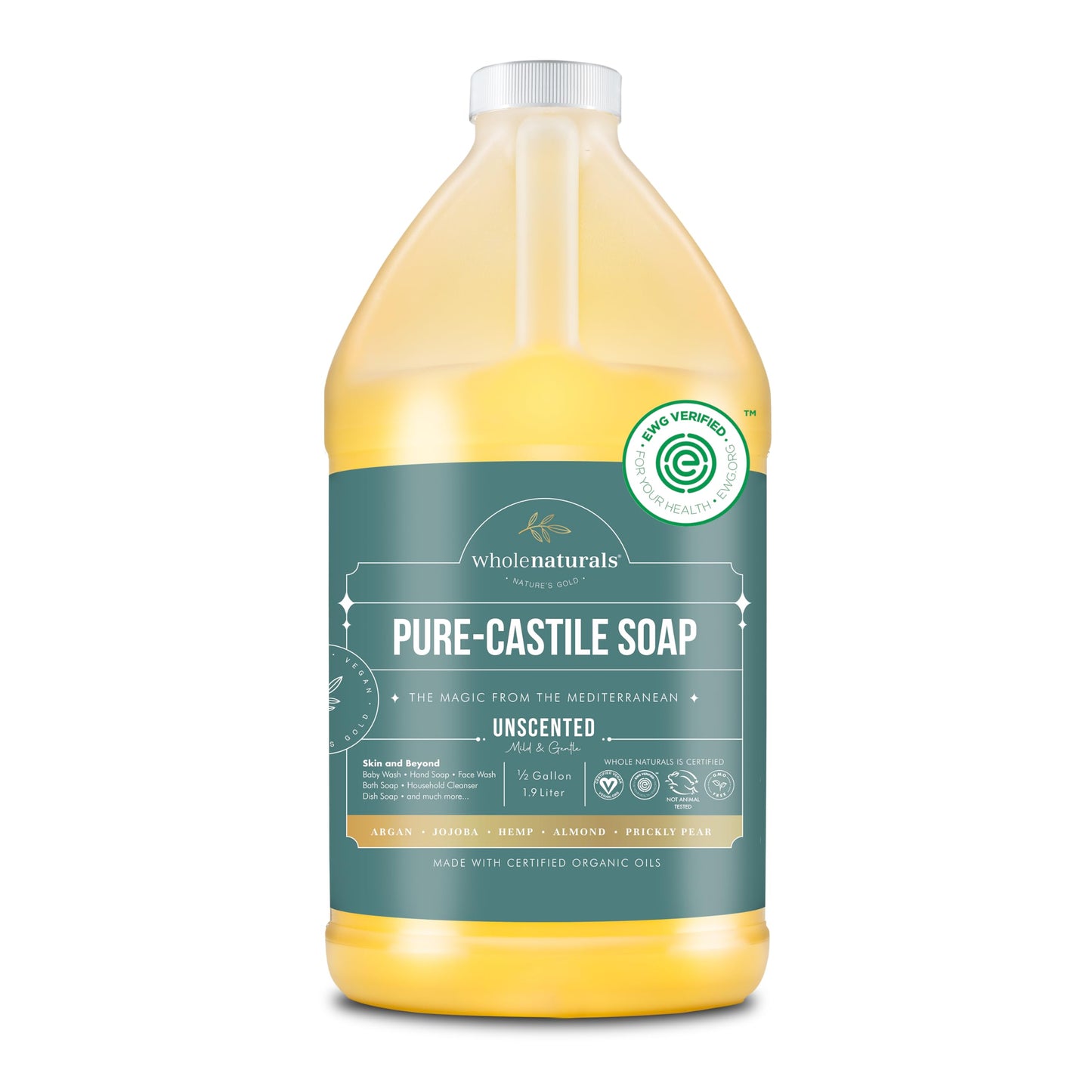 Pure Castile Soap Liquid, EWG Verified & Certified Palm Oil Free Unscented