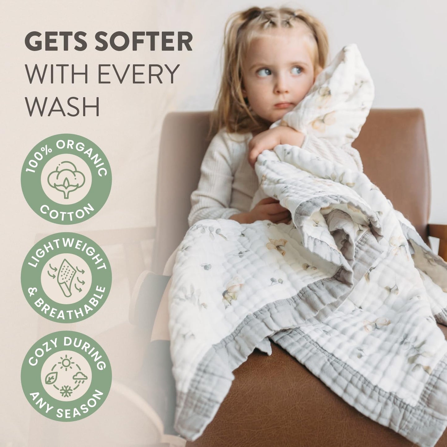 Organic Cotton Muslin Baby Blanket for Boys and Girls