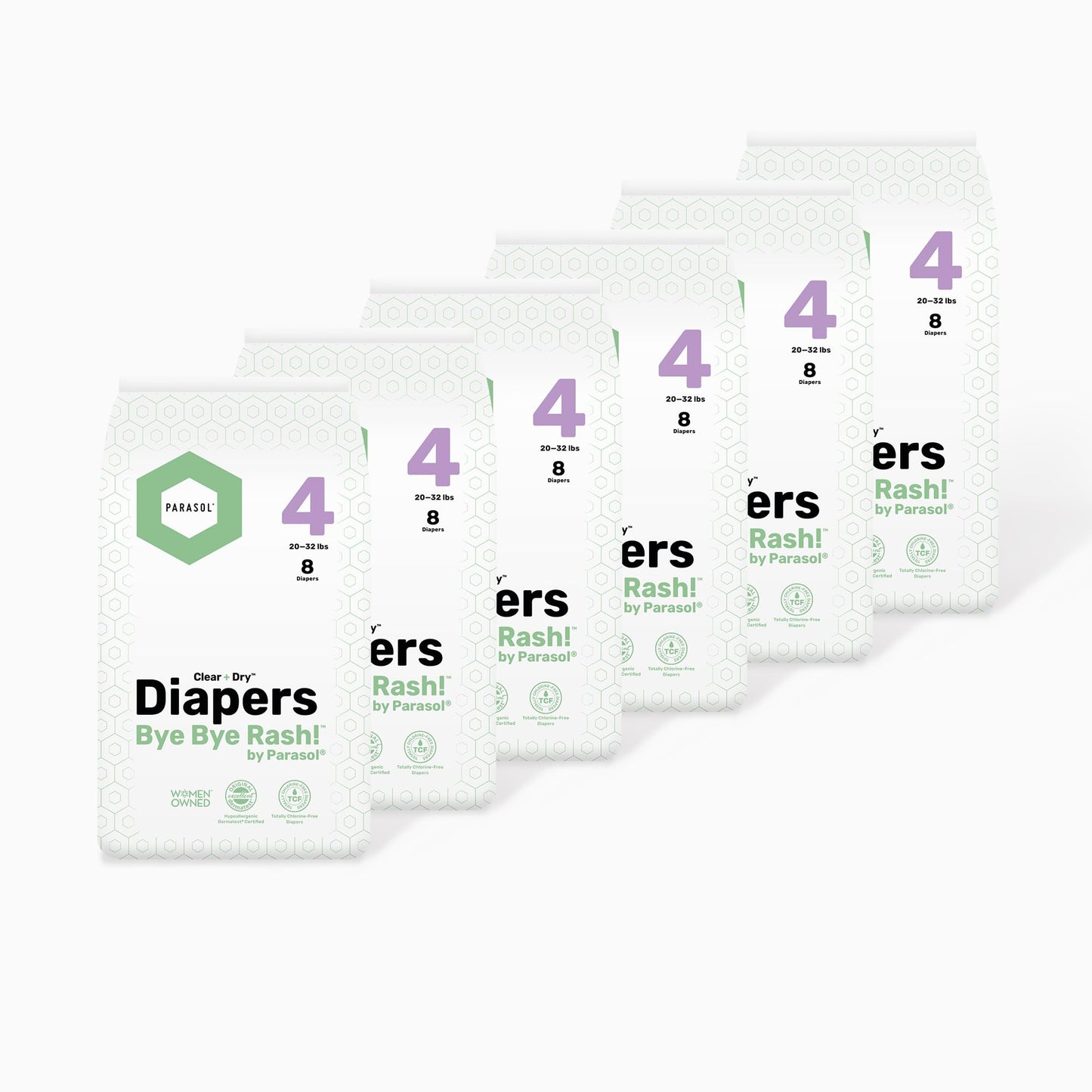 PARASOL Clear+Dry Disposable Diapers | RashShield Protection, Leakproof Design, Hypoallergenic | Size 4, (20-32 lbs) 48 Count