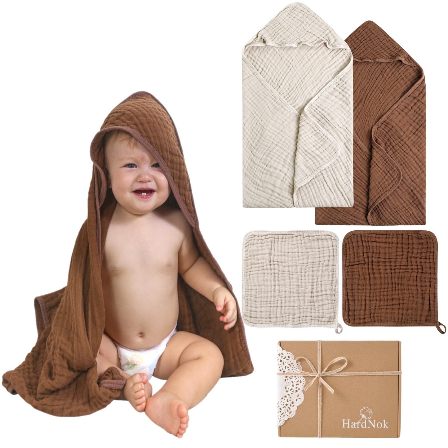 Muslin Hooded Baby Towel 4 Pack