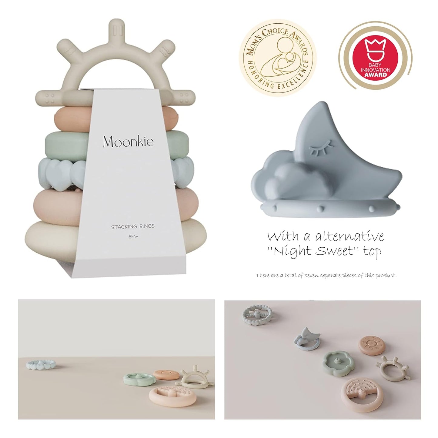 Moonkie Stacks of Circles Soft Teething Toy 7 Piece Teethers Set