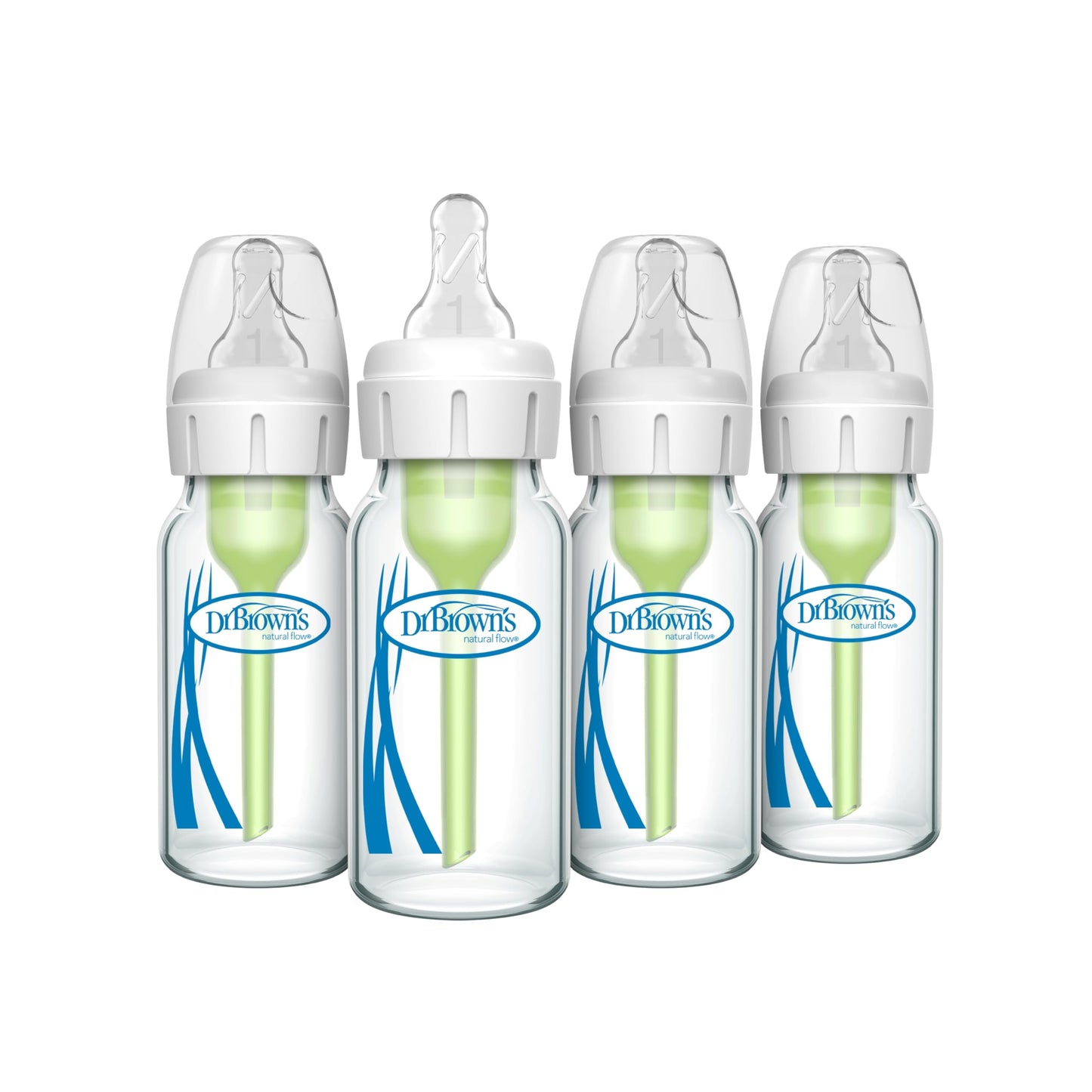 Dr. Brown's Natural Flow Anti-Colic Options+ Narrow Glass Baby Bottle Starter Set with Silicone Bottle Sleeves, Brush & Soft 100% Silicone HappyPaci Pacifier for Newborns, 0m+