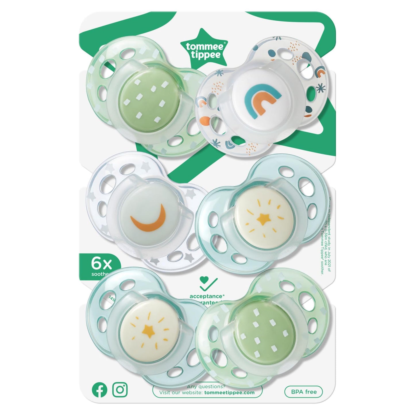 Tommee Tippee Night Time Pacifier, 6-18 Months, BPA-Free Binkies, Glow in The Dark Technology