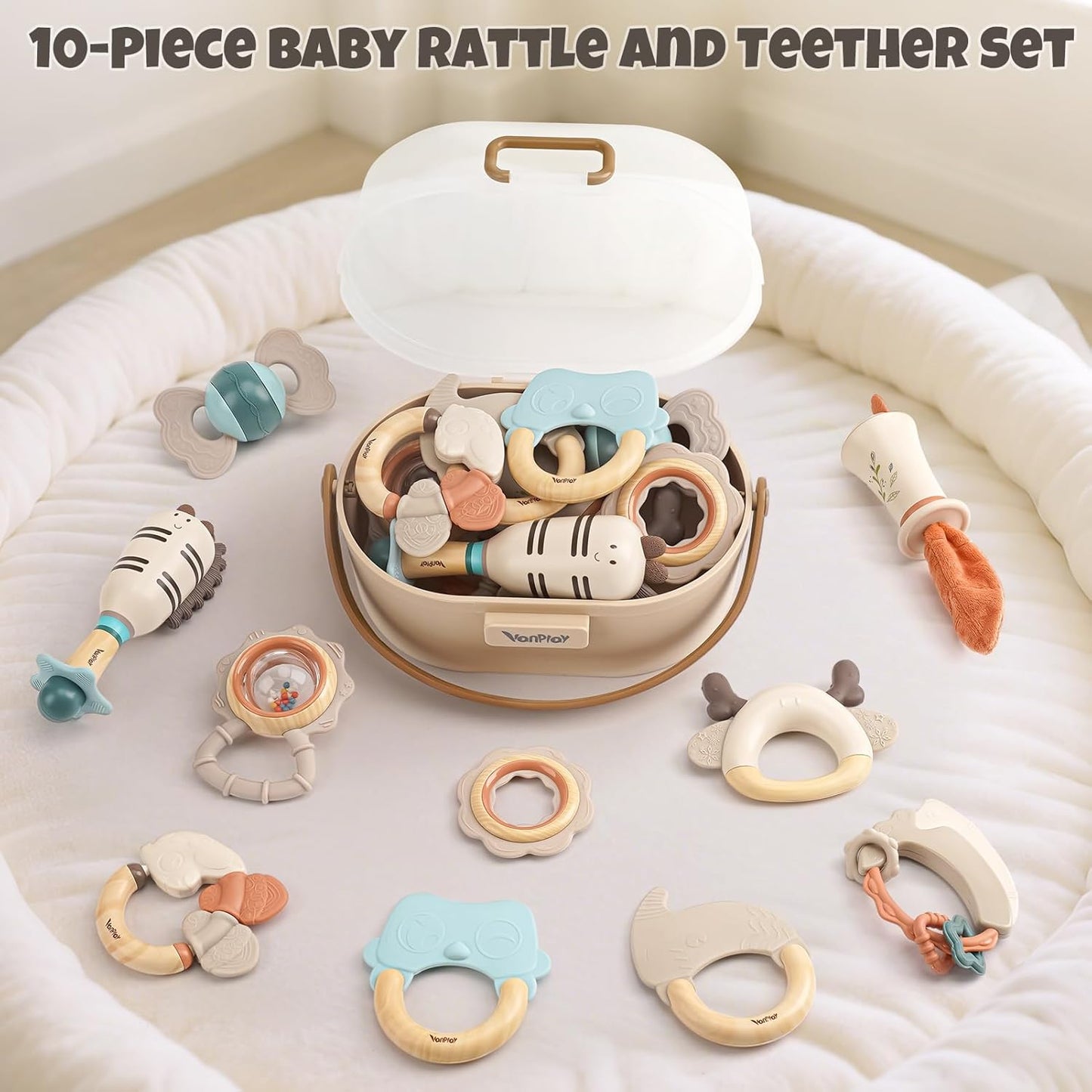 Baby Rattles & Teethers Set – Baby Toys 0-6 Months,Neutral Newborn Gift(10-Pack)