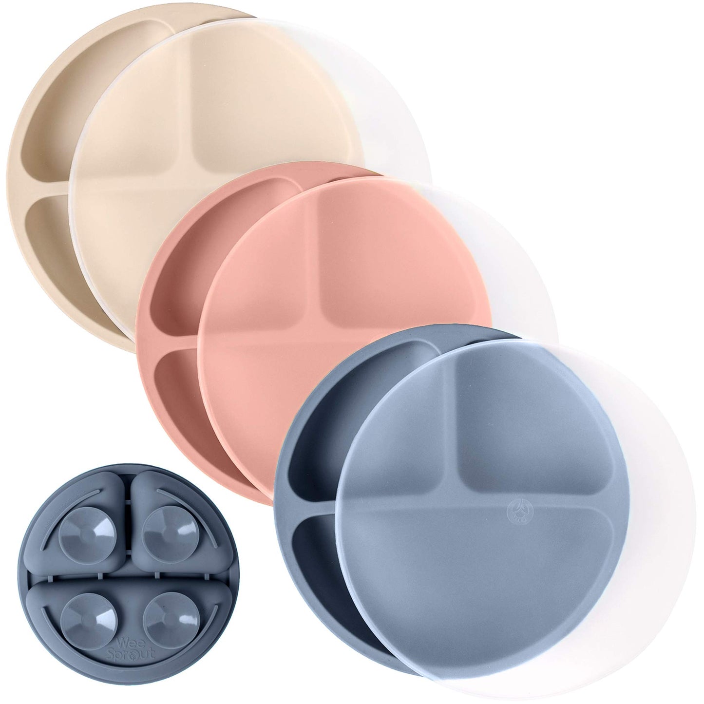 WeeSprout Suction Plates for Babies & Toddlers - 100% Silicone, Dinnerware Stays Put, 3 Pack