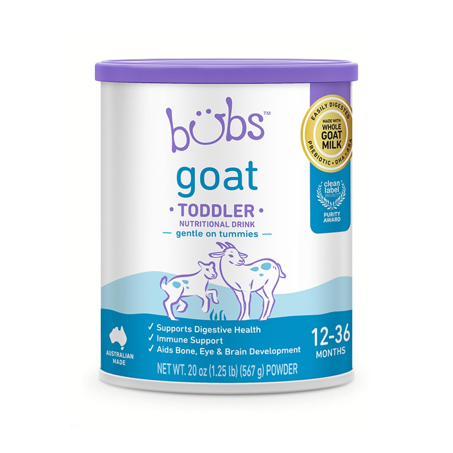 Bubs Whole Goat Milk Formula with Iron, Made with Non-GMO Goat Milk, 20 oz