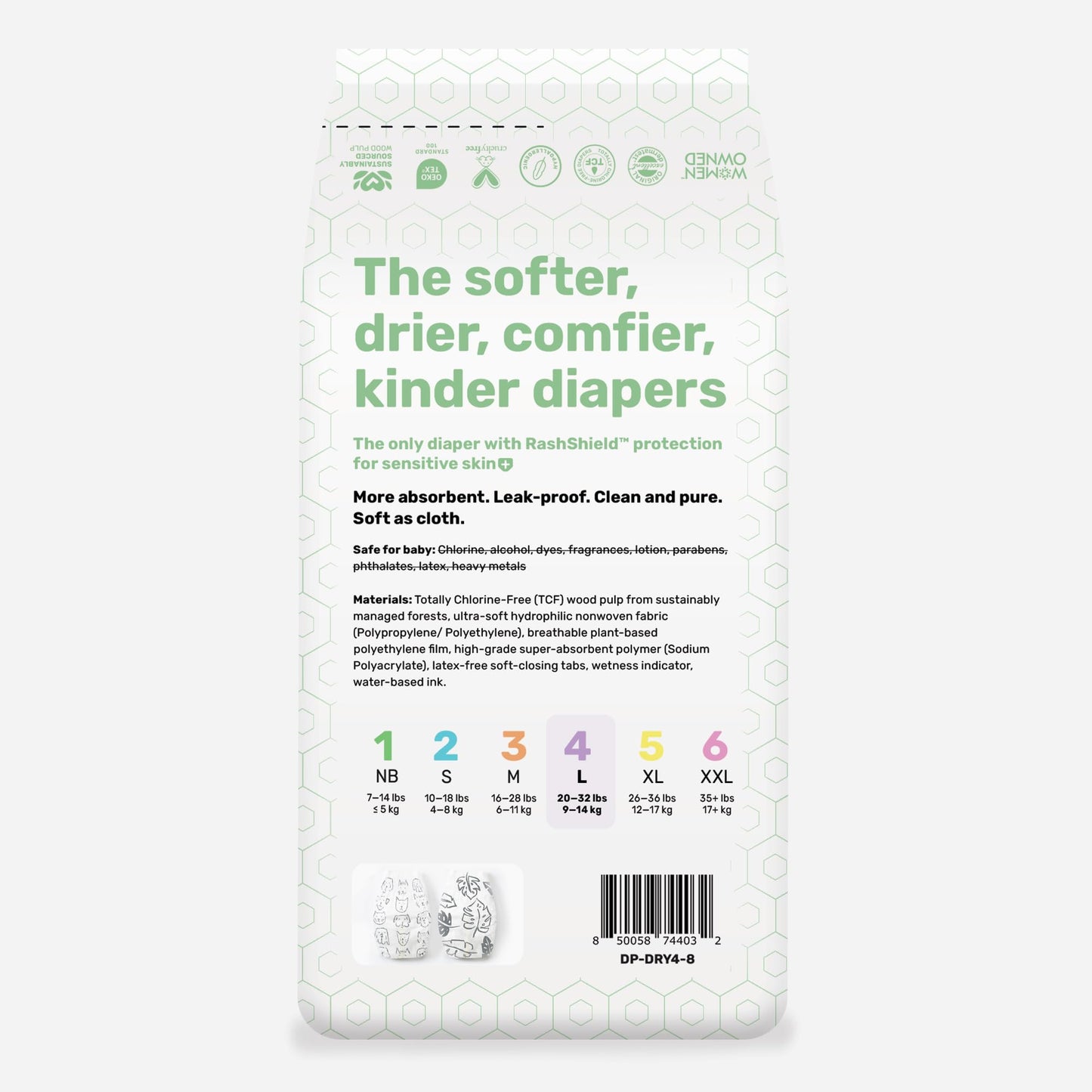 PARASOL Clear+Dry Disposable Diapers | RashShield Protection, Leakproof Design, Hypoallergenic | Size 4, (20-32 lbs) 48 Count