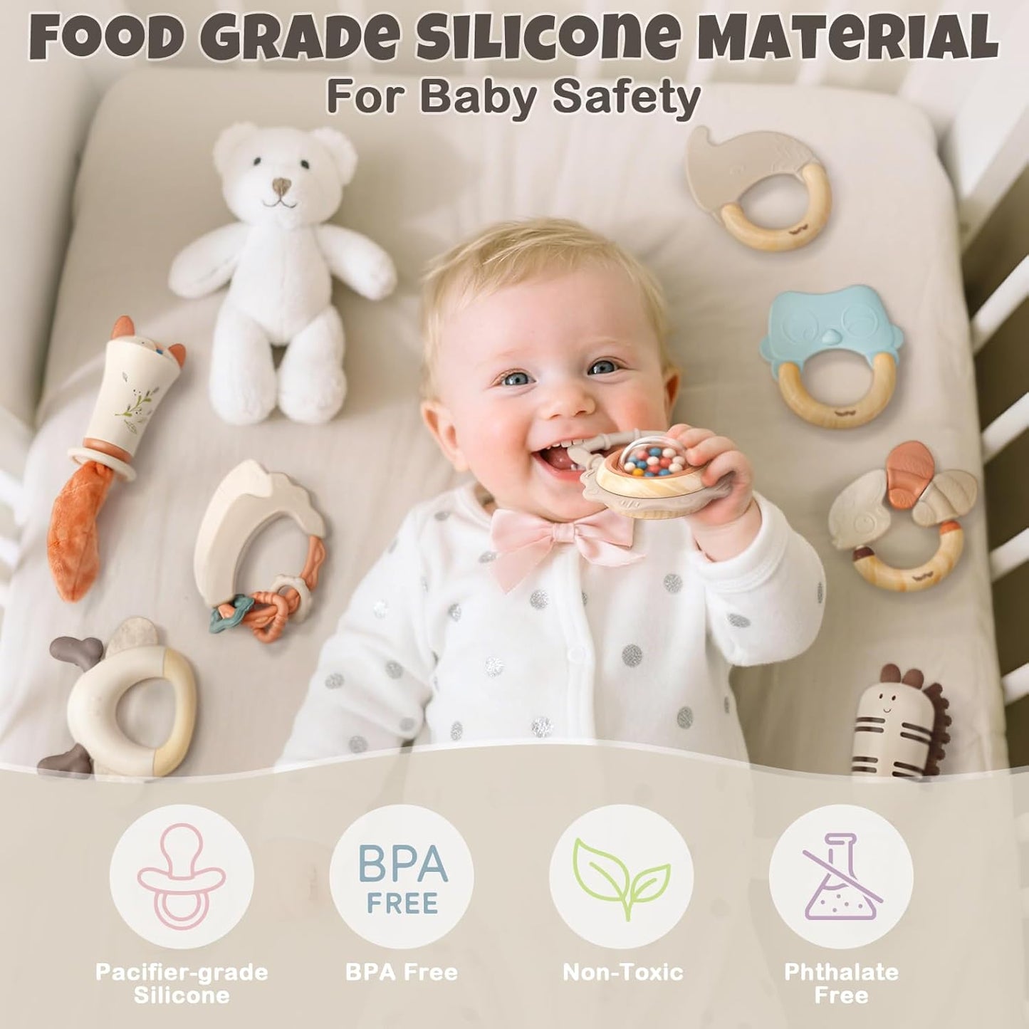 Baby Rattles & Teethers Set – Baby Toys 0-6 Months,Neutral Newborn Gift(10-Pack)