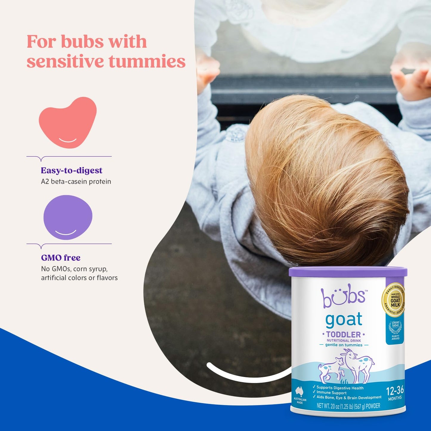Bubs Whole Goat Milk Formula with Iron, Made with Non-GMO Goat Milk, 20 oz