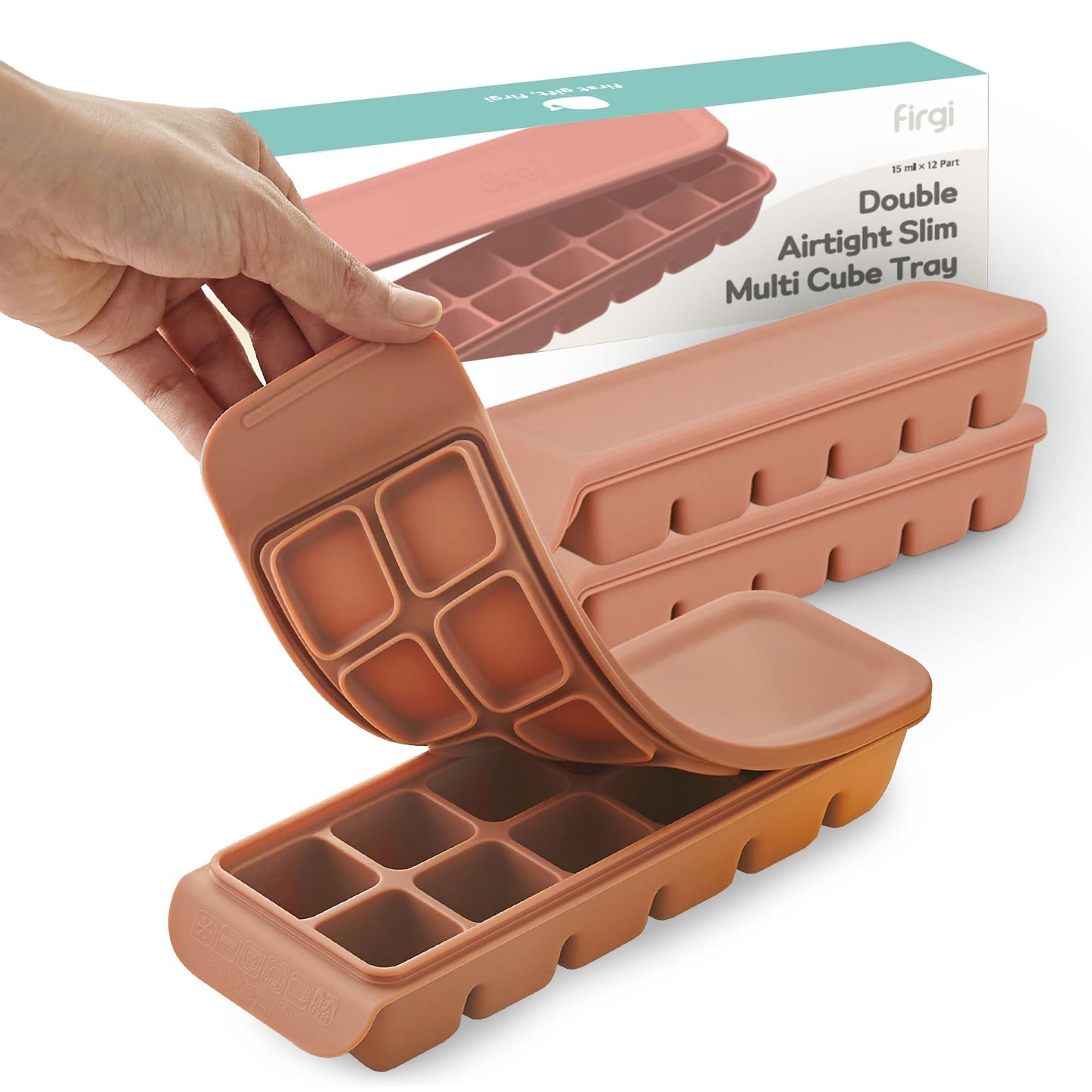 4 Section-1.7oz Gray 100% Food Grade Silicone Ice Cube Tray Food Container with Airtight Locking Lid, Fruit Vegetable Purees, Breastmilk Storage for Baby & Toddler Food | BPA Free Korea Made