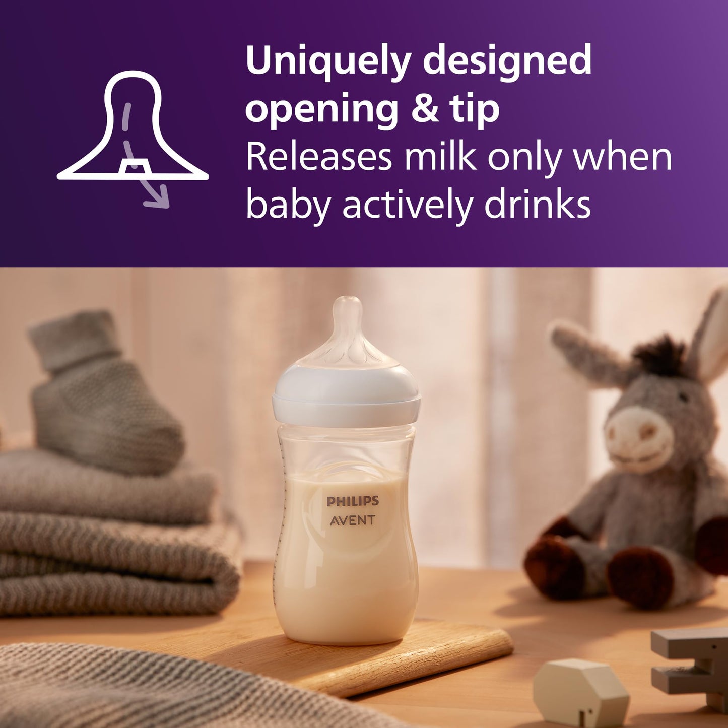 Philips Avent Natural Baby Bottles with Natural Response Nipples (Slow Flow, Flow 2), 4oz, 4-Pack