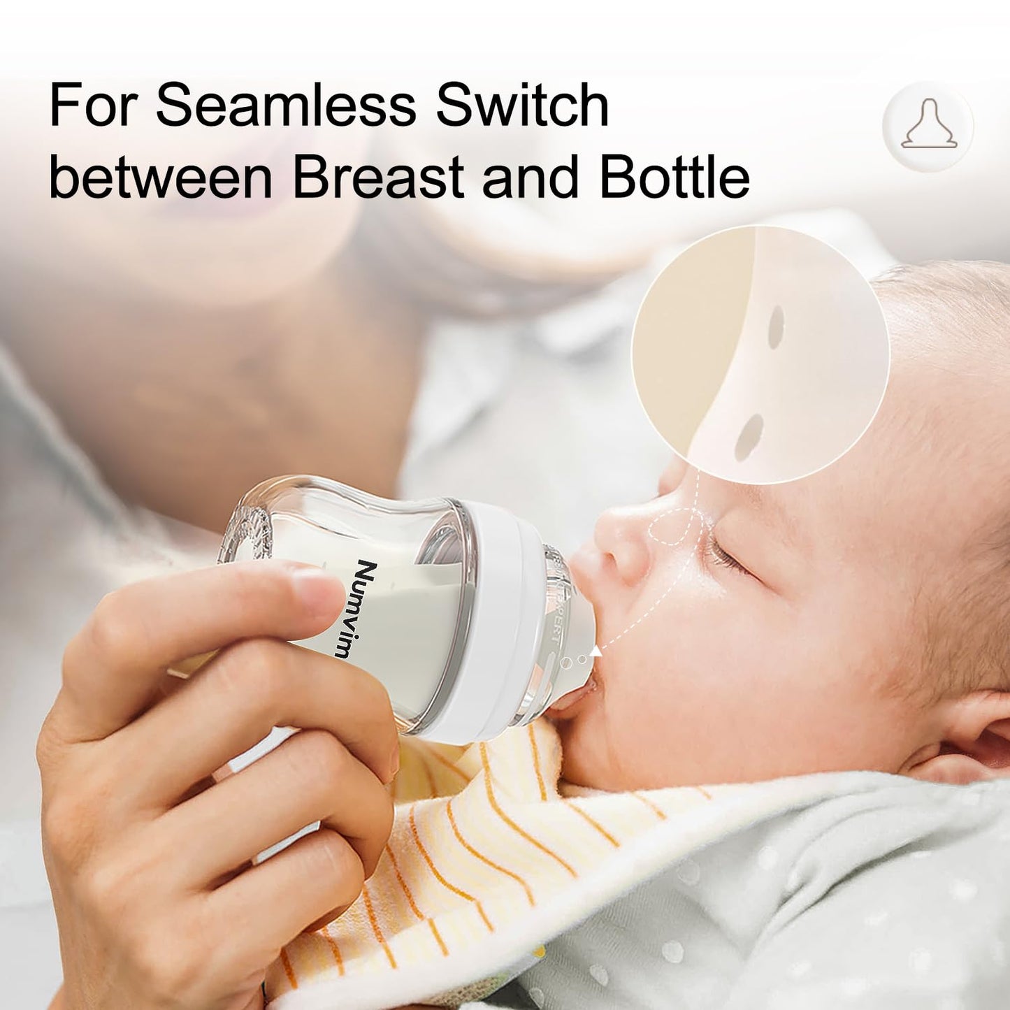 Glass Nurturing Baby Bottles Gentle & Extra Slow Flow, Newborn Breastfeeding Bottle with Anti Colic Nipple for 0 Months Babies, 3 Packs (White, 3oz+5oz)