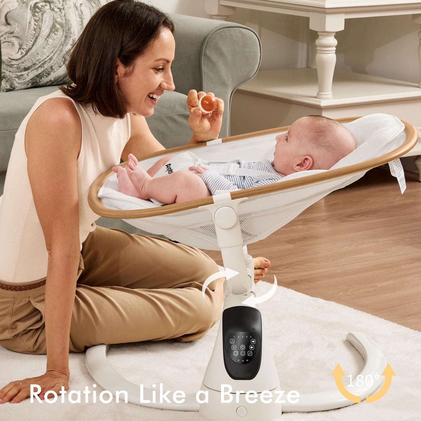 Angelbliss Baby Swing with Cry Detection, Side-to-Side Electric Swing with 5 Speeds