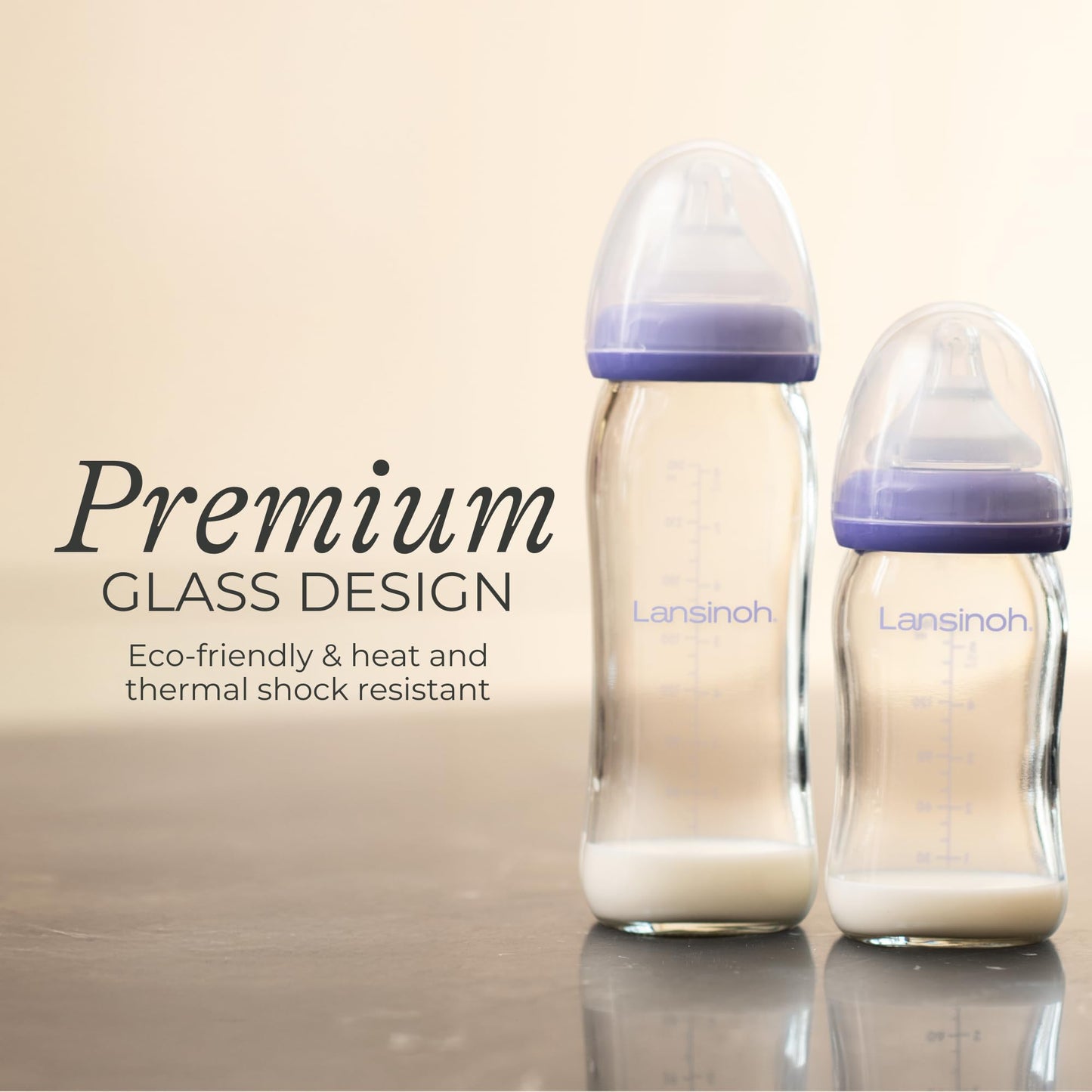 Lansinoh Anti-Colic Glass Baby Bottles, 5 Ounces, 4 Count Bottles for Feeding, Baby Essentials, Includes 4 Slow Flow Nipples, Size S