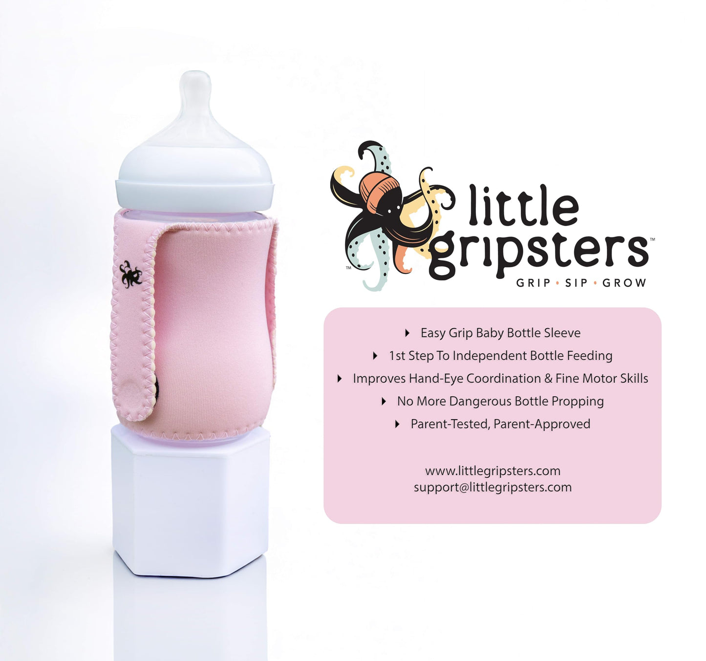 Baby Bottle Sleeve for Self-Feeding - BPA-Free, Adjustable Velcro Fit - Machine Washable