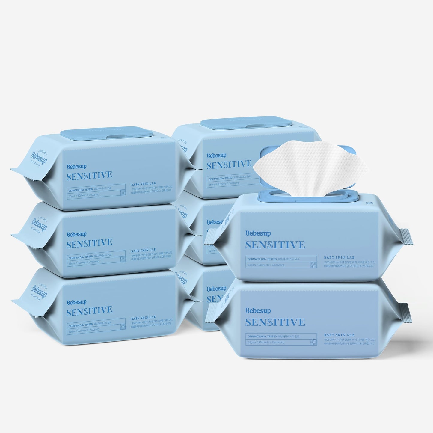 BEBESUP- Korea’s #1 Signature Baby Wipes - Hypoallergenic Water-based Unscented Alcohol-Free Ultra-Thick Super Seed Extracts Organic Plant-Based for sensitive skin Flip-Top 560 Count (8 Packs)
