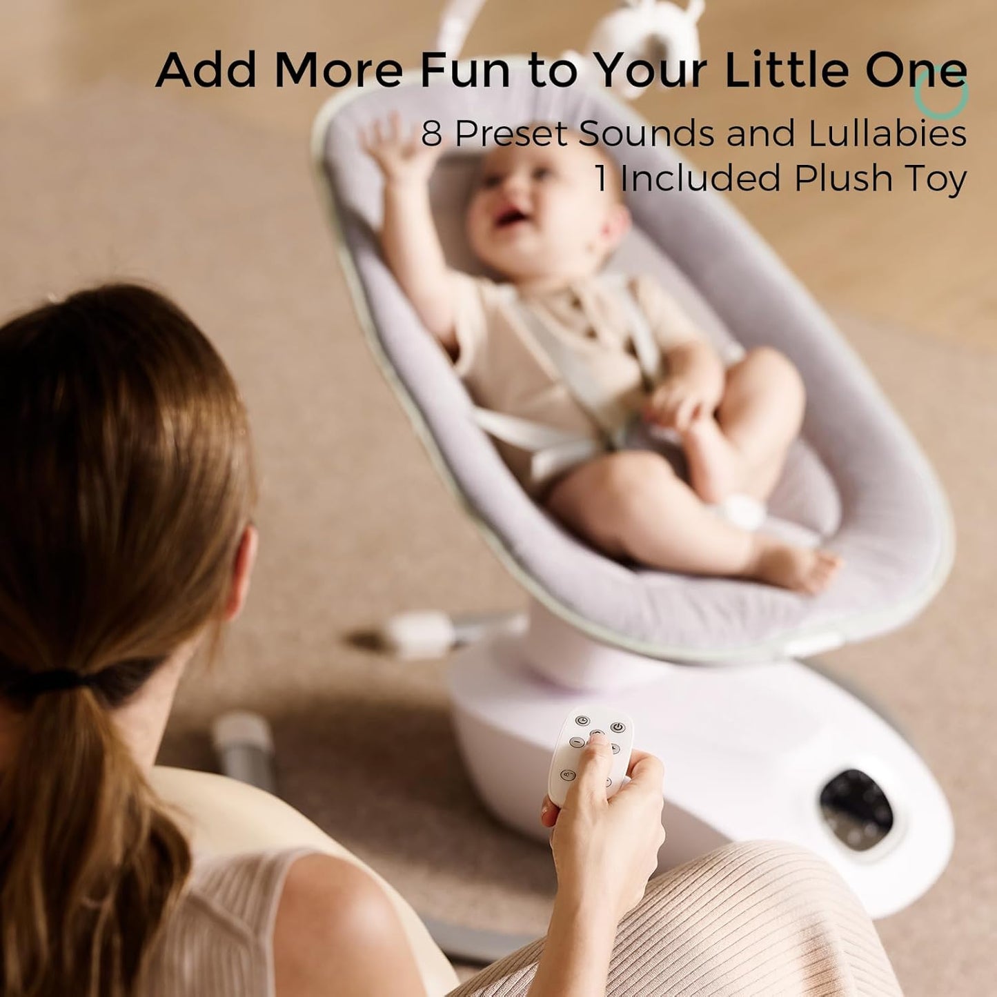 Momcozy CocoSway 3D-Motion Baby Swing for Infants to Toddlers, 6 Motion Modes & 4 Speeds, 180° Rotating Seat, Remote Control, Reclining Seat with 5-Point Harness, 8 Preset Lullabies, Grey