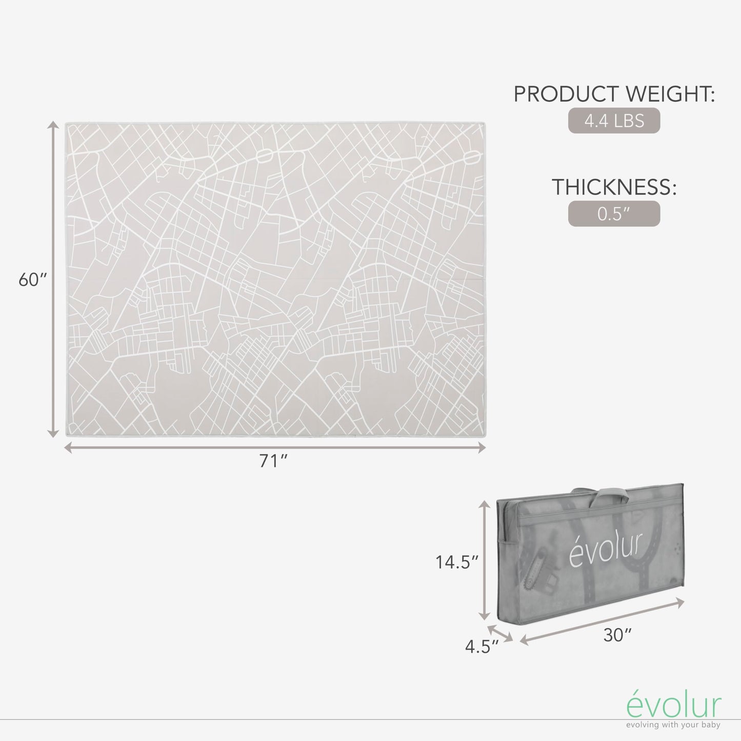 Evolur CozyCush Reversible Non-Toxic Baby Kids Playmat