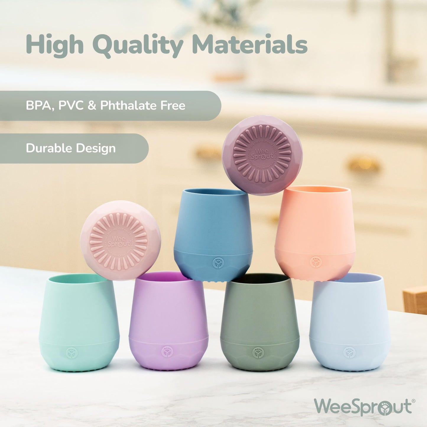 WeeSprout Silicone Baby Training Cups - Set of 2 Soft Silicone Cups - 2 oz