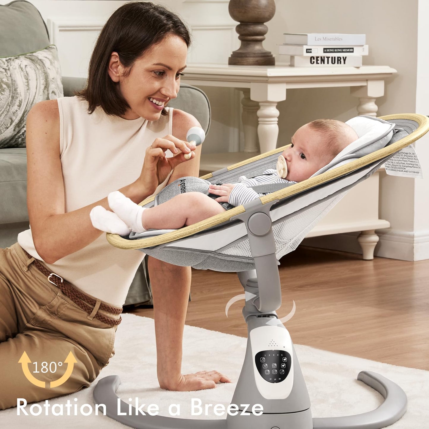 Angelbliss Baby Swing with Cry Detection, Side-to-Side Electric Swing with 5 Speeds