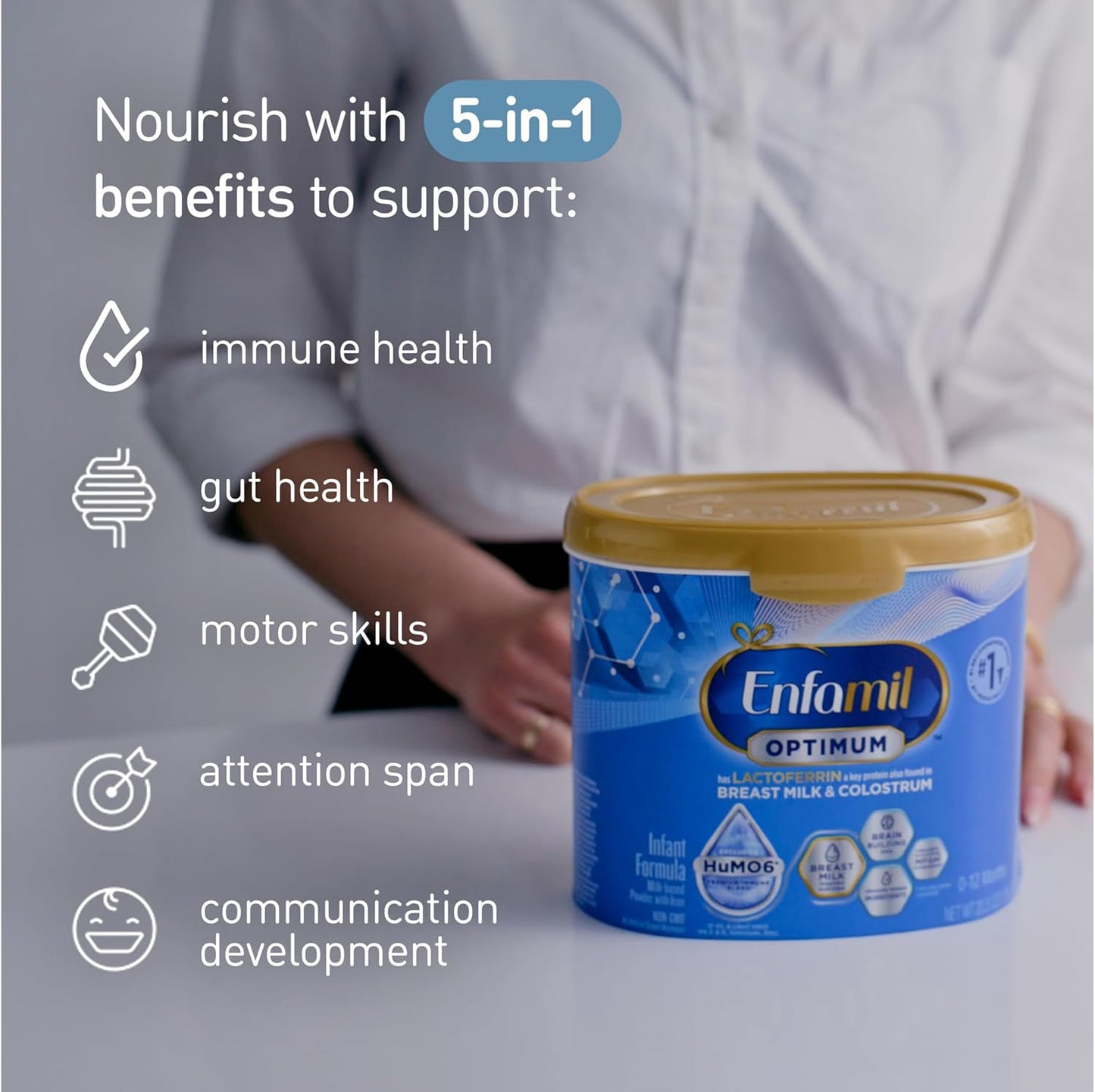 Enfamil Optimum (Enspire), Our Closest Formula to Breast Milk, Immune-Supporting Lactoferrin and Brain-Supporting DHA Baby Formula, Powder 20.5 Oz Tub