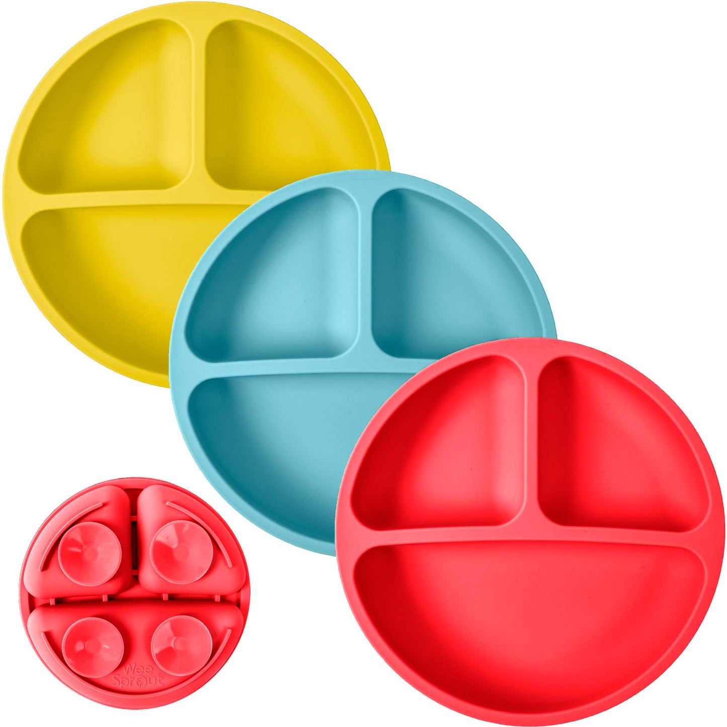 WeeSprout Suction Plates for Babies & Toddlers - 100% Silicone, Dinnerware Stays Put, 3 Pack