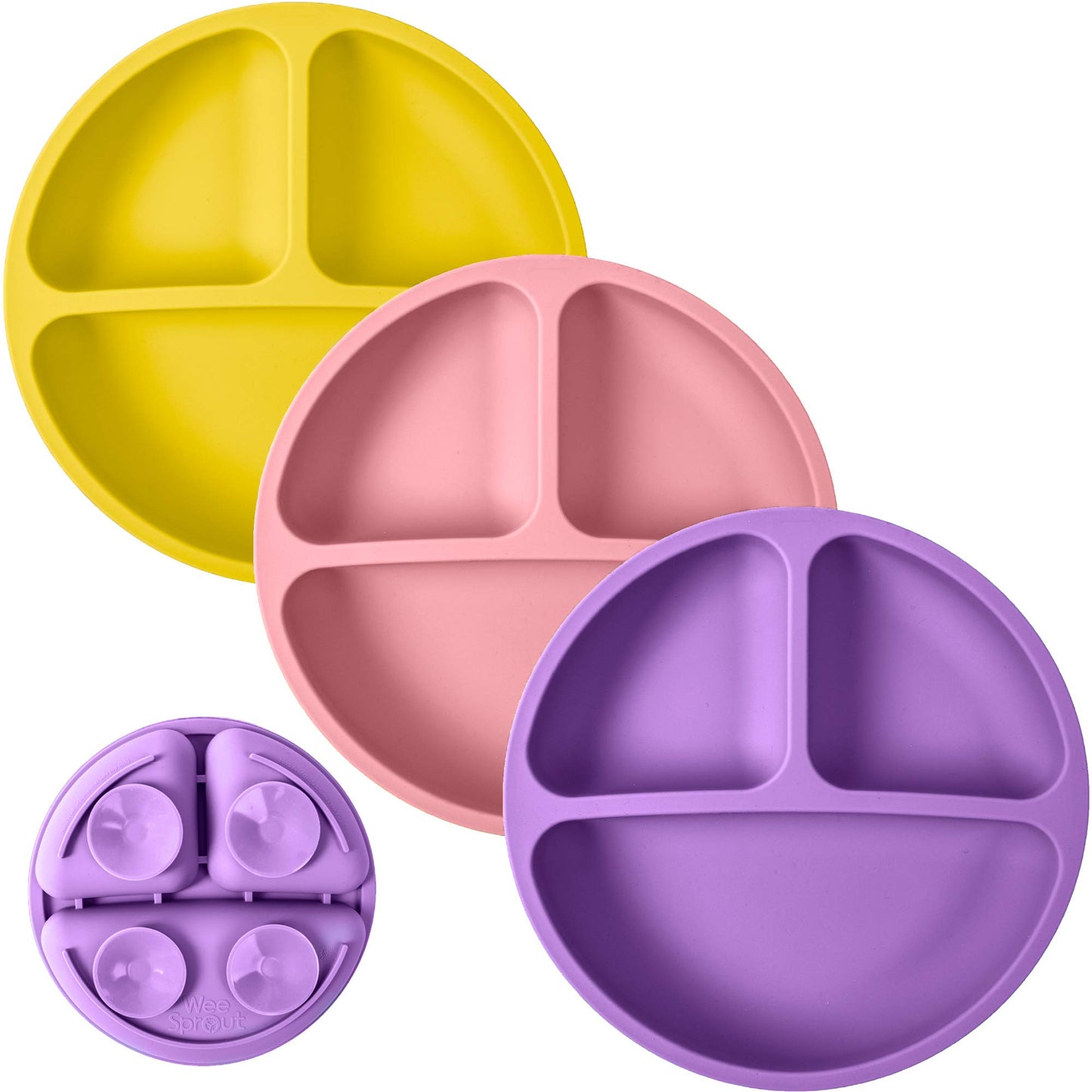 WeeSprout Suction Plates for Babies & Toddlers - 100% Silicone, Dinnerware Stays Put, 3 Pack