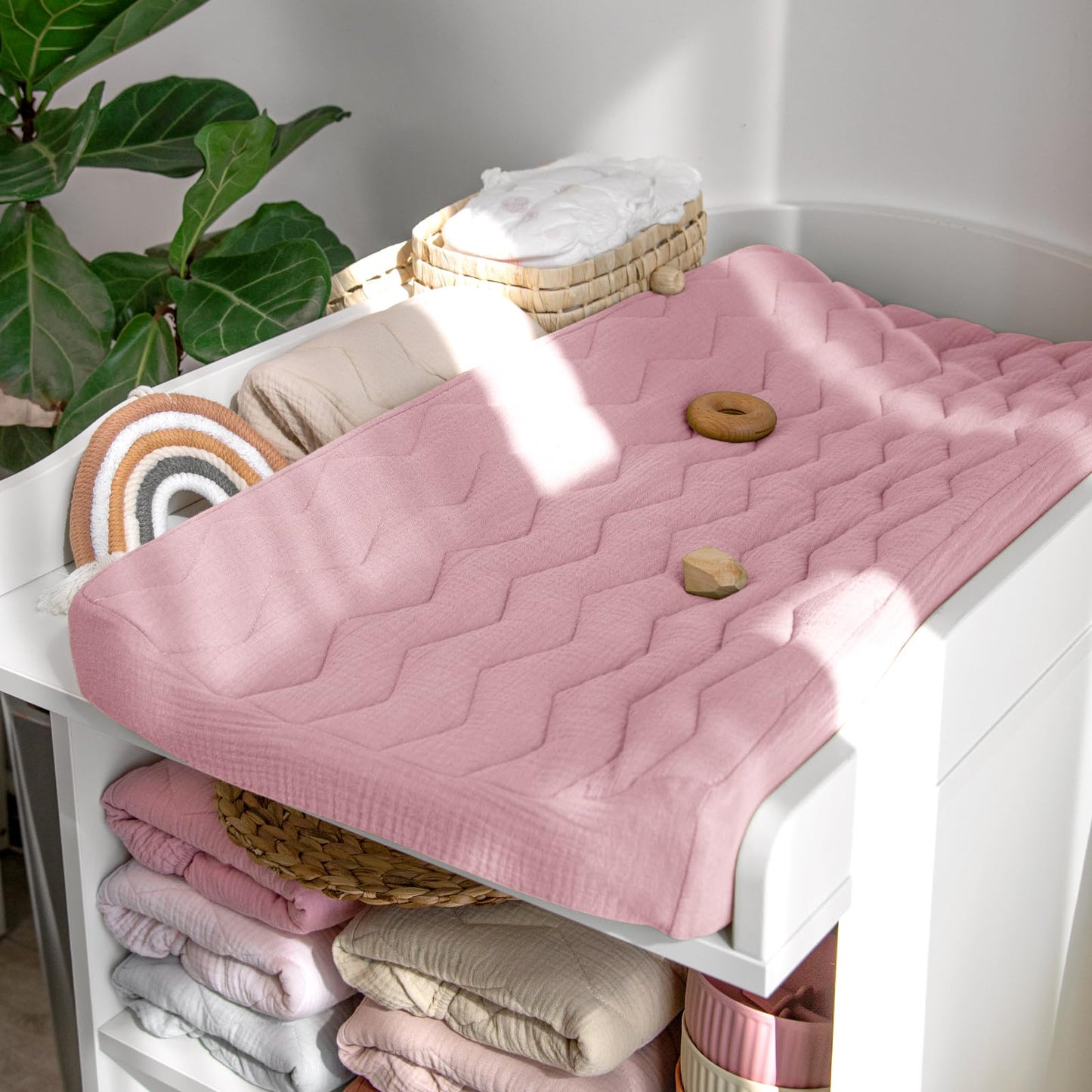 lulumoon Muslin Changing Pad Cover: Baby Cotton Quilted Changing Table Cover