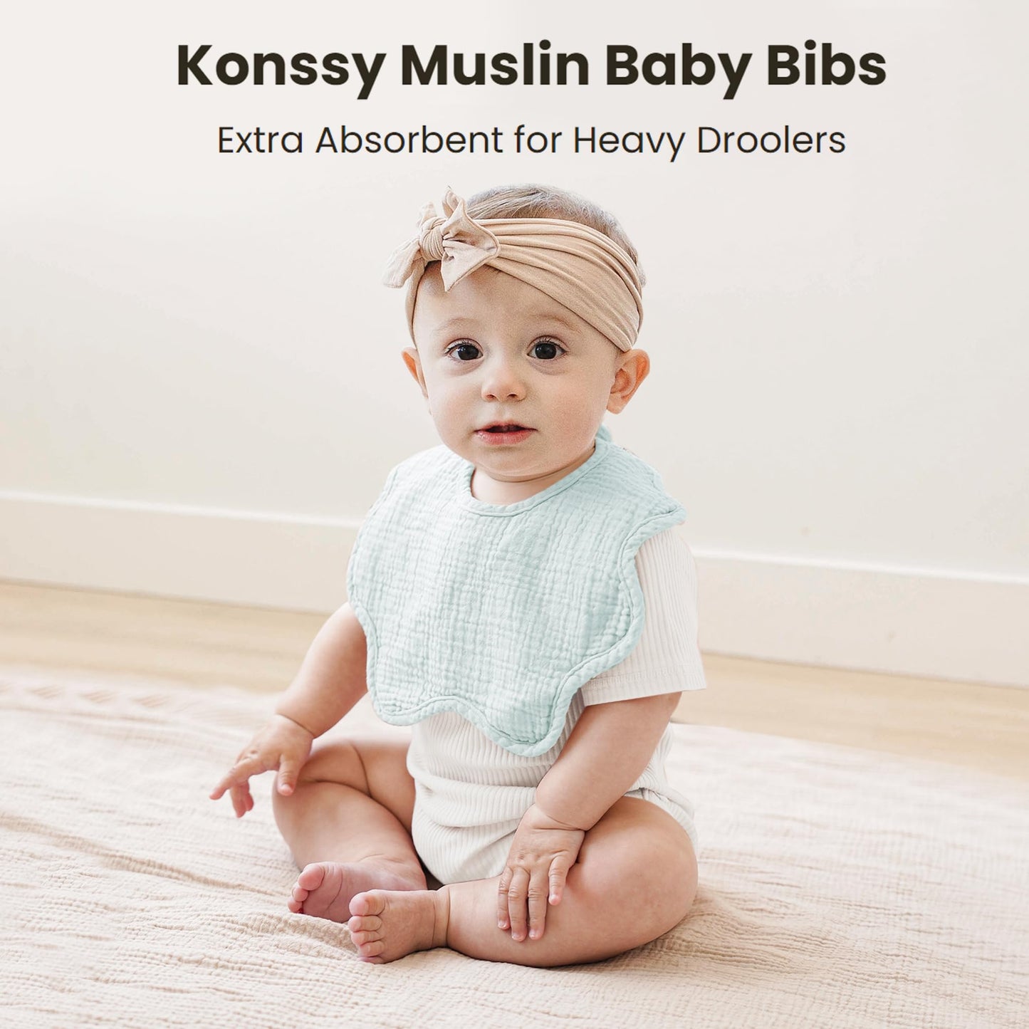 Konssy Muslin Baby Bibs 100% Cotton Absorbent Bandana Drool Bibs
