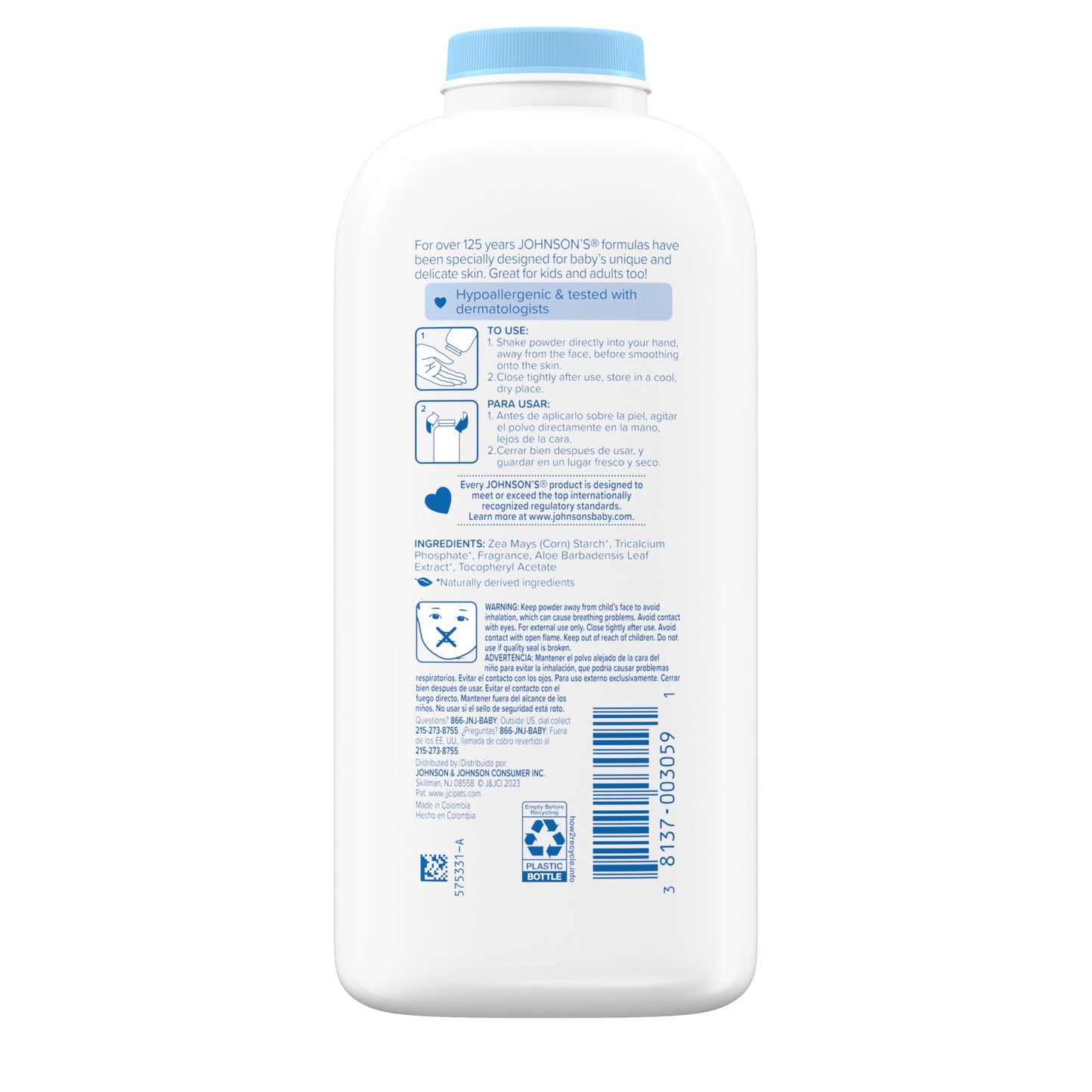Johnson's Baby Powder with Naturally Derived Cornstarch, Aloe & Vitamin E, 22 oz, 3 Pack
