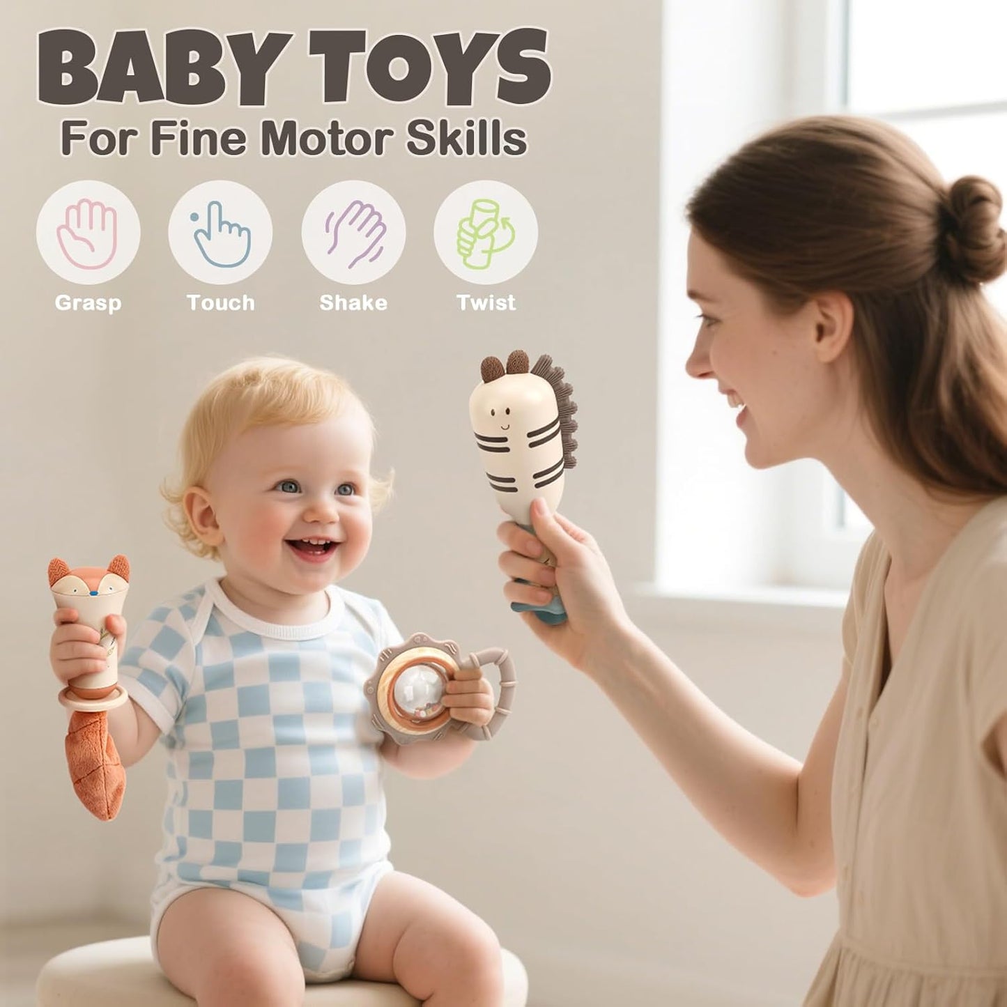 Baby Rattles & Teethers Set – Baby Toys 0-6 Months,Neutral Newborn Gift(10-Pack)