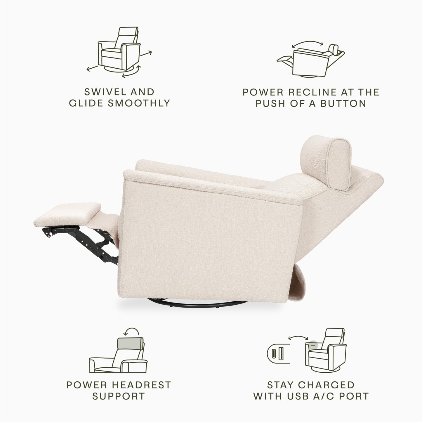 NAMESAKE Willa Plus Electric Power Recliner Chair with Headrest & USB Ports - Water & Stain Resistant Nursery Glider Rocking Chair for Nursing - GREENGUARD Gold Certified 270° Swivel Glider Recliner