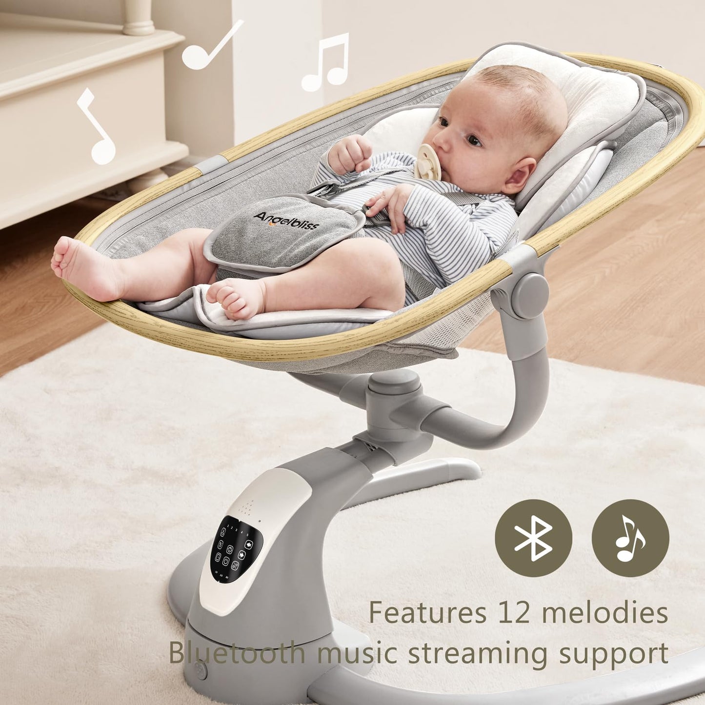 Angelbliss Baby Swing with Cry Detection, Side-to-Side Electric Swing with 5 Speeds