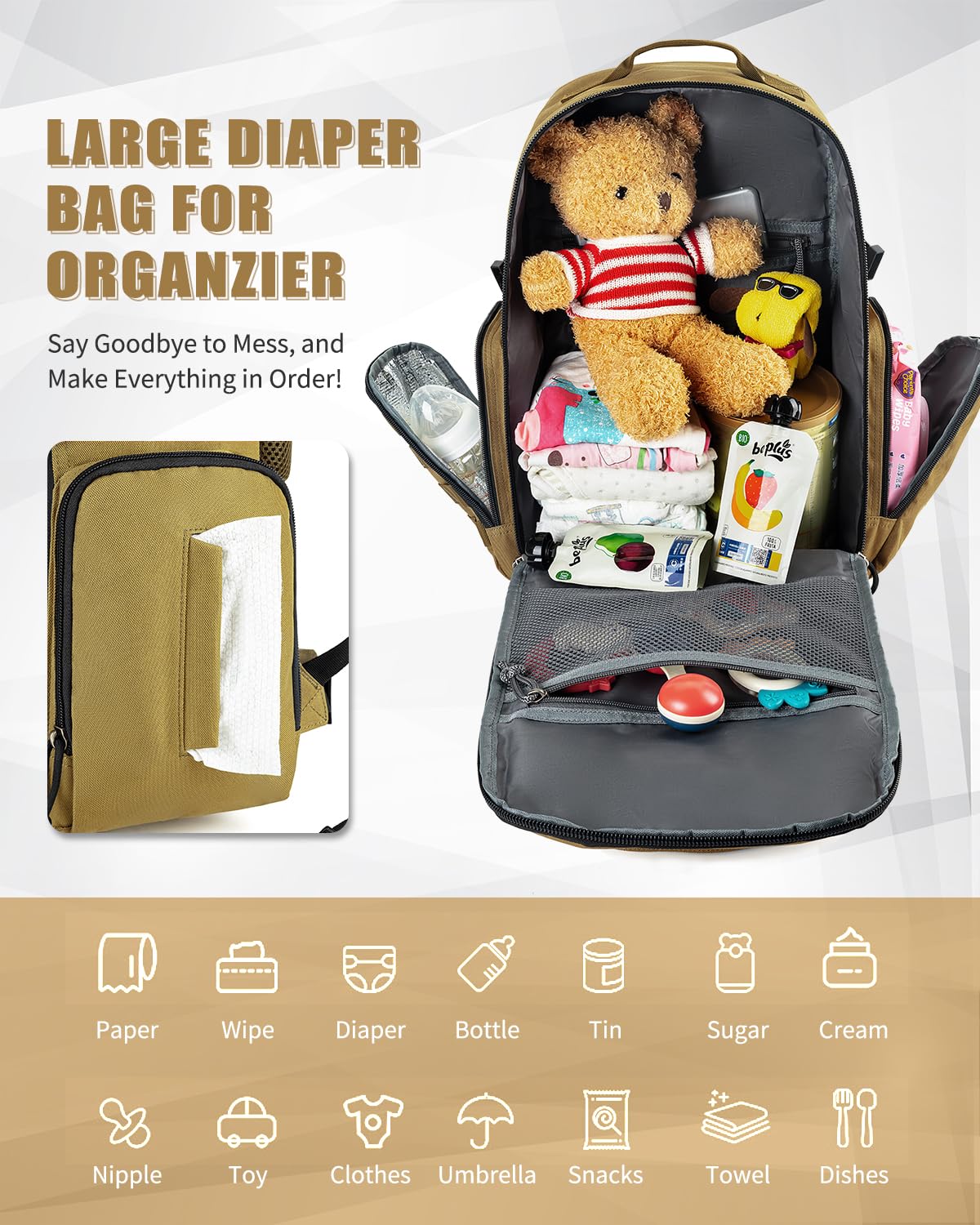 SHARKMOUTH Dad Diaper Bag Backpack - Military Baby Gear Backpacks with Daddy Patches Black