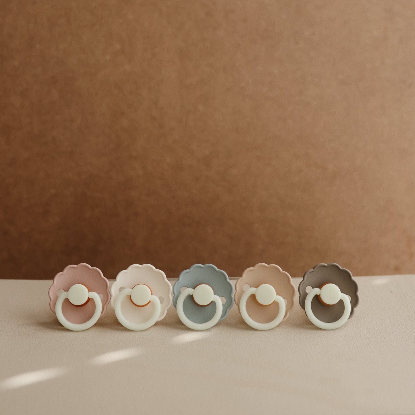 FRIGG Daisy Natural Rubber Baby Pacifier | Made in Denmark | BPA-Free (Aurora/Bright White, 0-6 Months) 2-Pack