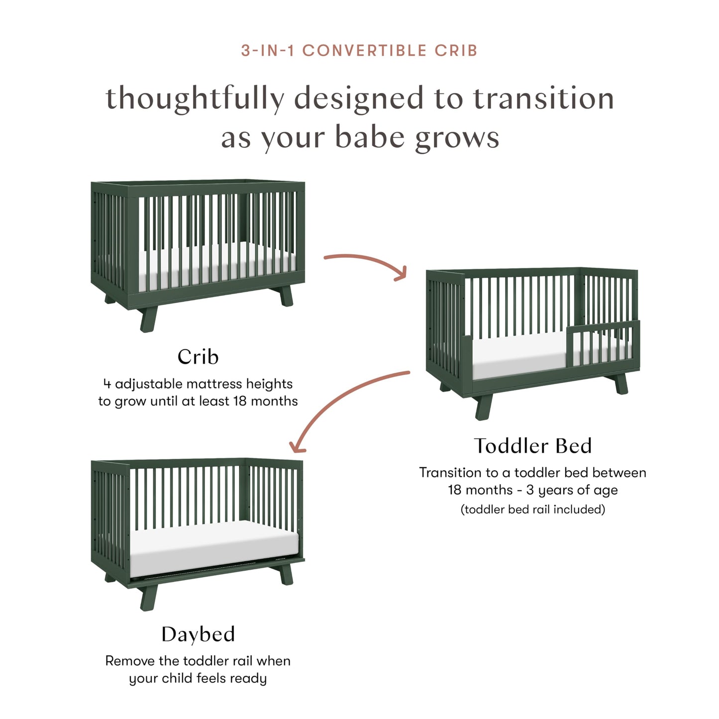 Babyletto Hudson 3-in-1 Convertible Baby Crib - GREENGUARD Gold Certified