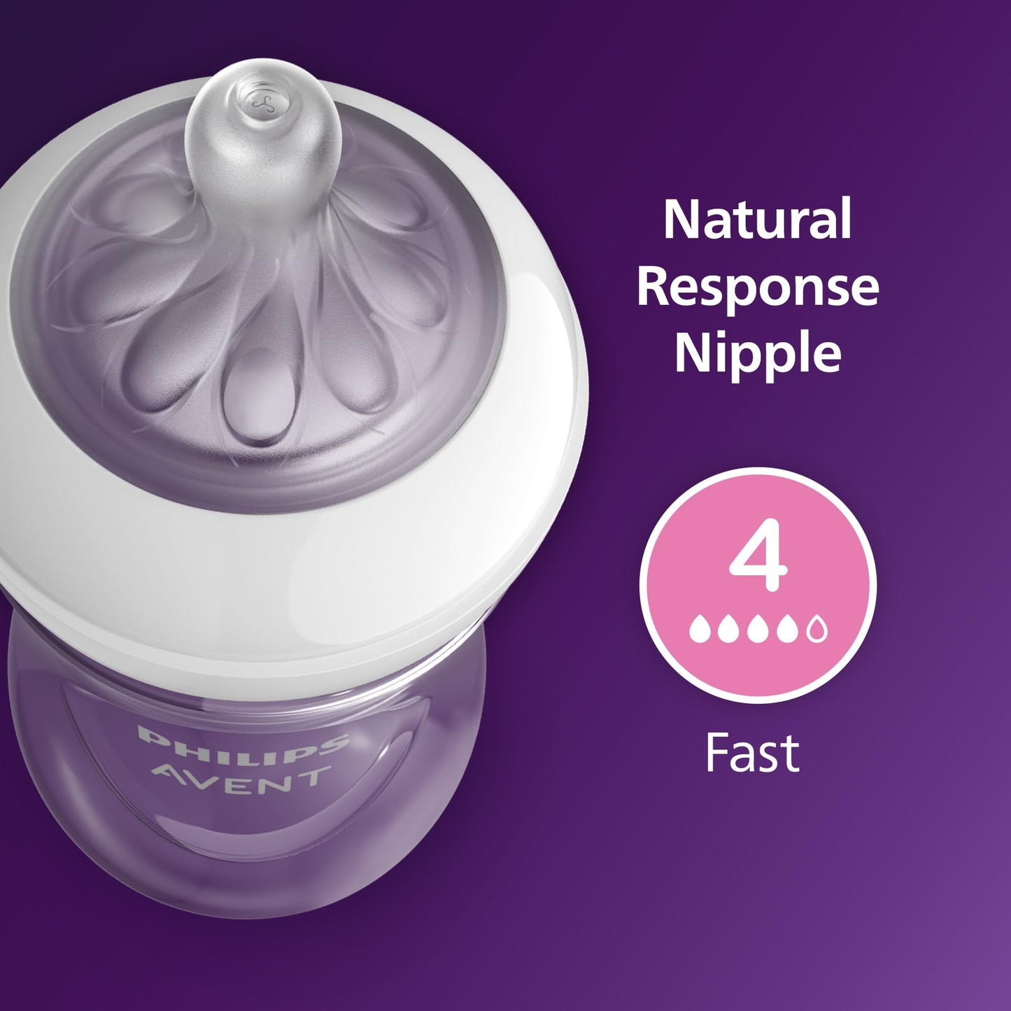 Philips Avent Natural Baby Bottles with Natural Response Nipples (Slow Flow, Flow 2), 4oz, 4-Pack