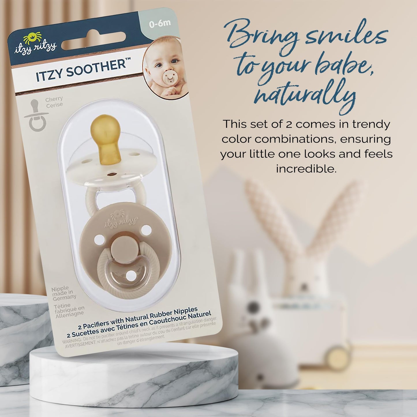 Itzy Ritzy Natural Rubber Pacifiers, Set of 2 – Natural Rubber Newborn Pacifiers with Cherry-Shaped Nipple & Large Air Holes for Added Safety; Set of 2 i