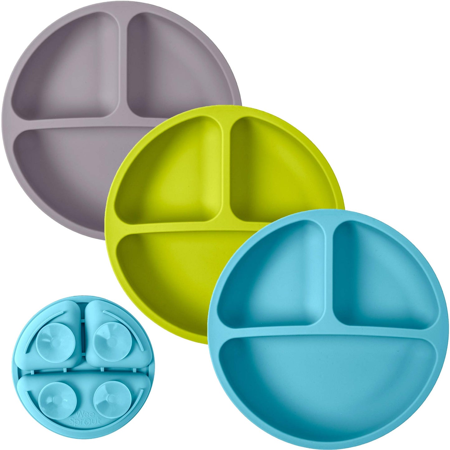WeeSprout Suction Plates for Babies & Toddlers - 100% Silicone, Dinnerware Stays Put, 3 Pack