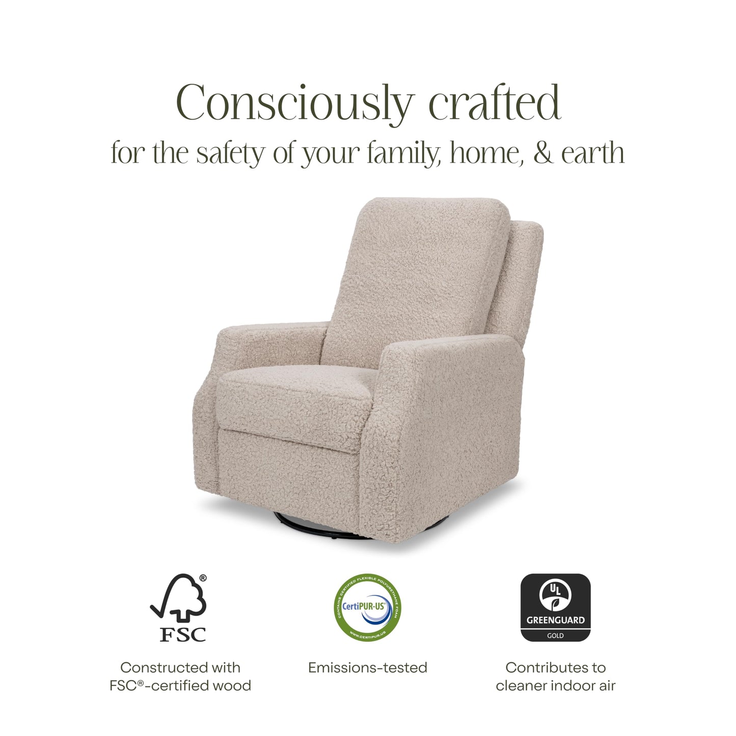 Namesake Crewe Glider Recliner Nursery Chair - GREENGUARD Gold & Certi-PUR US Certified, Ultra Cozy 360° Swivel Rocker Recliner