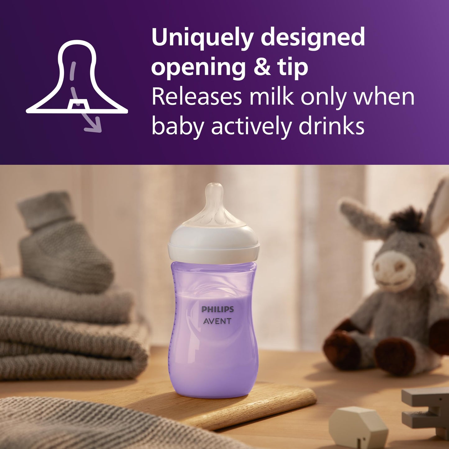 Philips Avent Natural Baby Bottles with Natural Response Nipples (Slow Flow, Flow 2), 4oz, 4-Pack